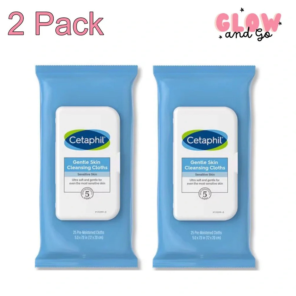 2 Pack - Cetaphil Gentle Skin Cleansing Cloths, 25 ct, Fragrance Free Wipes